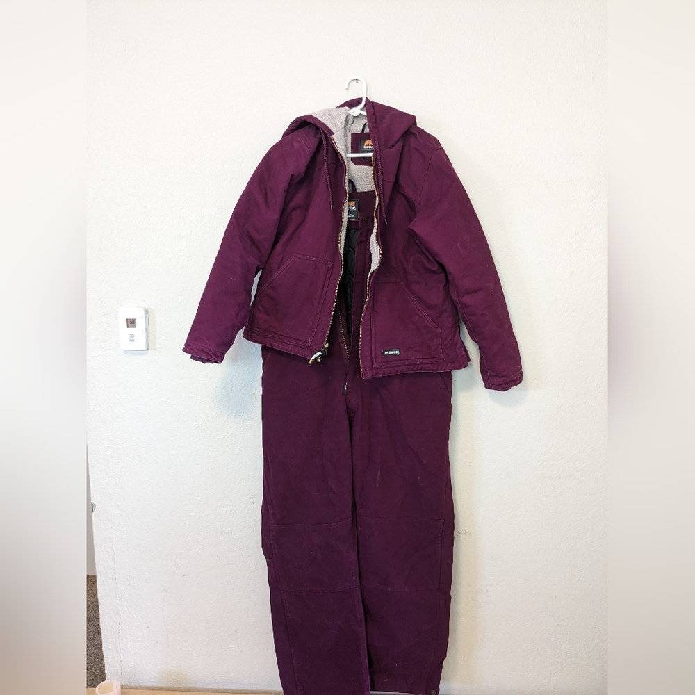 Berne Duck Insulated bibs & jacket, size L, plum